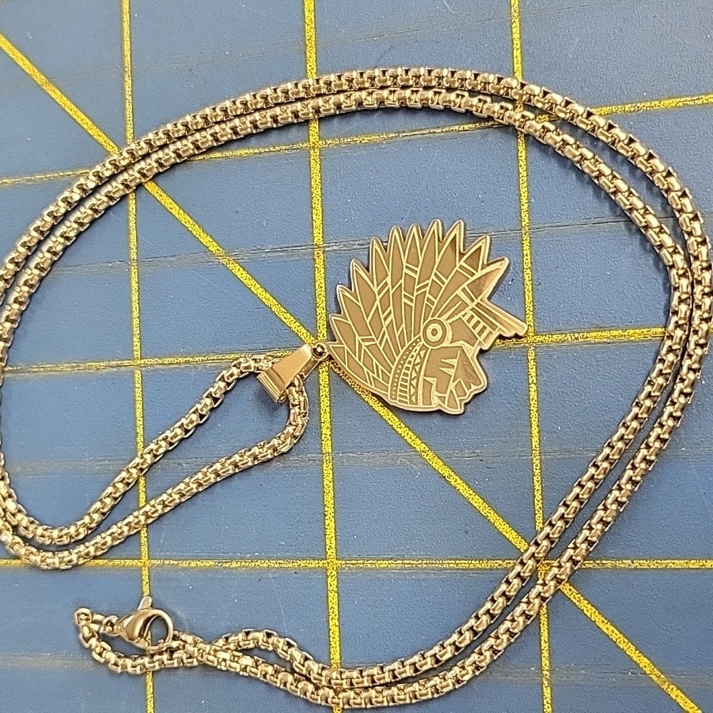 Indian Head 1" Silver Tone 23" Necklace